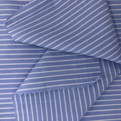 OEM ODM Custom 35% Lyocell 65% Polyester 108GSM Blue Striped Woven Lyocell  Fabric