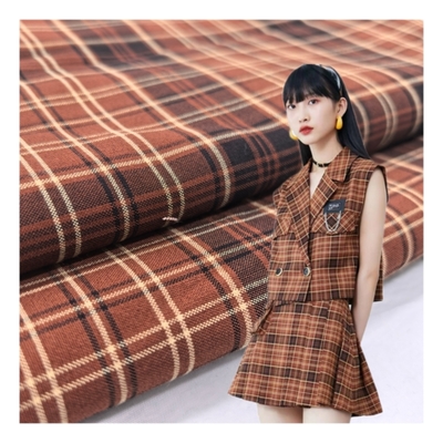 190GSM Terylene 70% Rayon 28% Spandex 2% Checkered Woven Fabric for Dresses and Coats